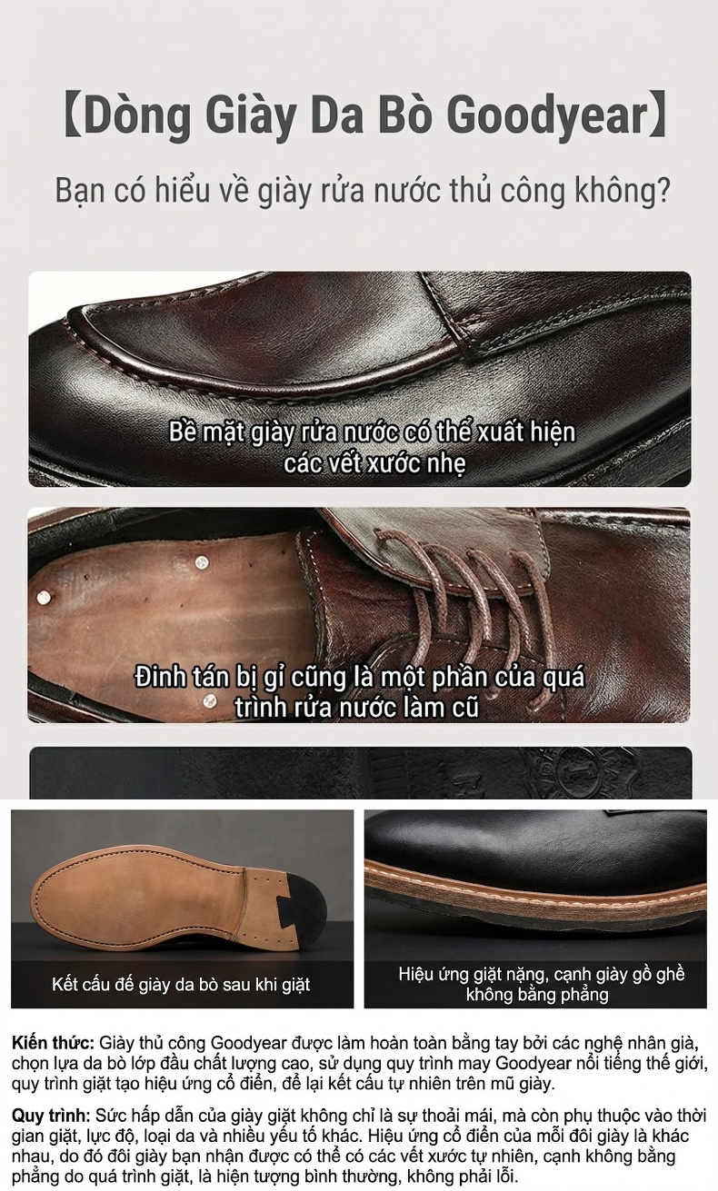 Giày Tây Buộc Dây Nam Da Ngựa Rửa Nước Chiều Cao Đế Khoảng 4cm Brogue Màu Đen, Nâu chi tiết 1
