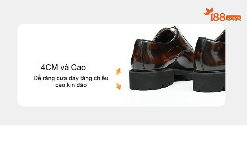 Giày Tây Buộc Dây Nam Da Thật Bề Mặt Bóng Chiều Cao Đế Khoảng 4cm Phong Cách Anh Quốc Màu Đen, Nâu chi tiết 11