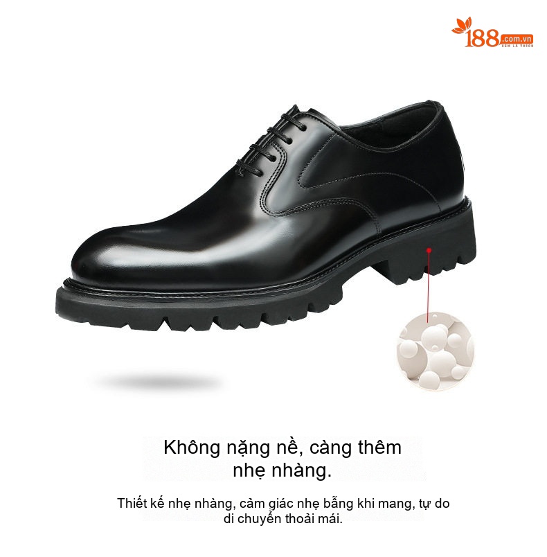 Giày Tây Buộc Dây Nam Da Thật Bề Mặt Bóng Chiều Cao Đế Khoảng 4cm Phong Cách Anh Quốc Màu Đen, Nâu chi tiết 2