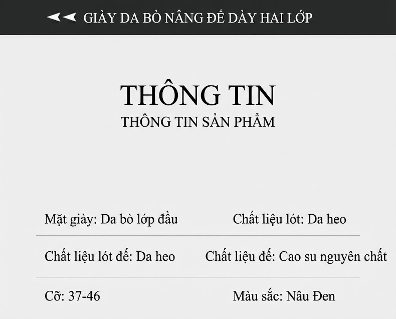 Giày Tây Buộc Dây Nam Da Thật Bề Mặt Bóng Chiều Cao Đế Khoảng 4cm Phong Cách Anh Quốc Màu Đen, Nâu chi tiết 6