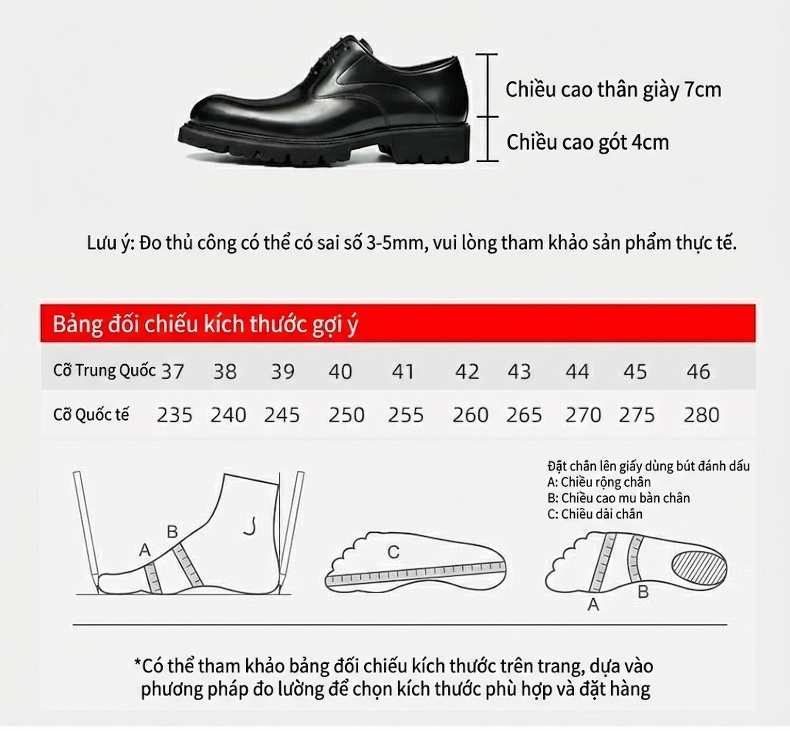 Giày Tây Buộc Dây Nam Da Thật Bề Mặt Bóng Chiều Cao Đế Khoảng 4cm Phong Cách Anh Quốc Màu Đen, Nâu chi tiết 7
