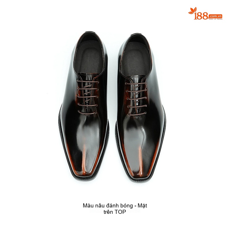 Giày Tây Buộc Dây Nam Da Thật Bóng Chiều Cao Đế Khoảng 3cm Màu Đen chi tiết 12