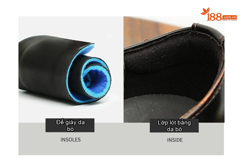 Giày Tây Buộc Dây Nam Da Thật Bóng Chiều Cao Đế Khoảng 3cm Màu Đen chi tiết 4