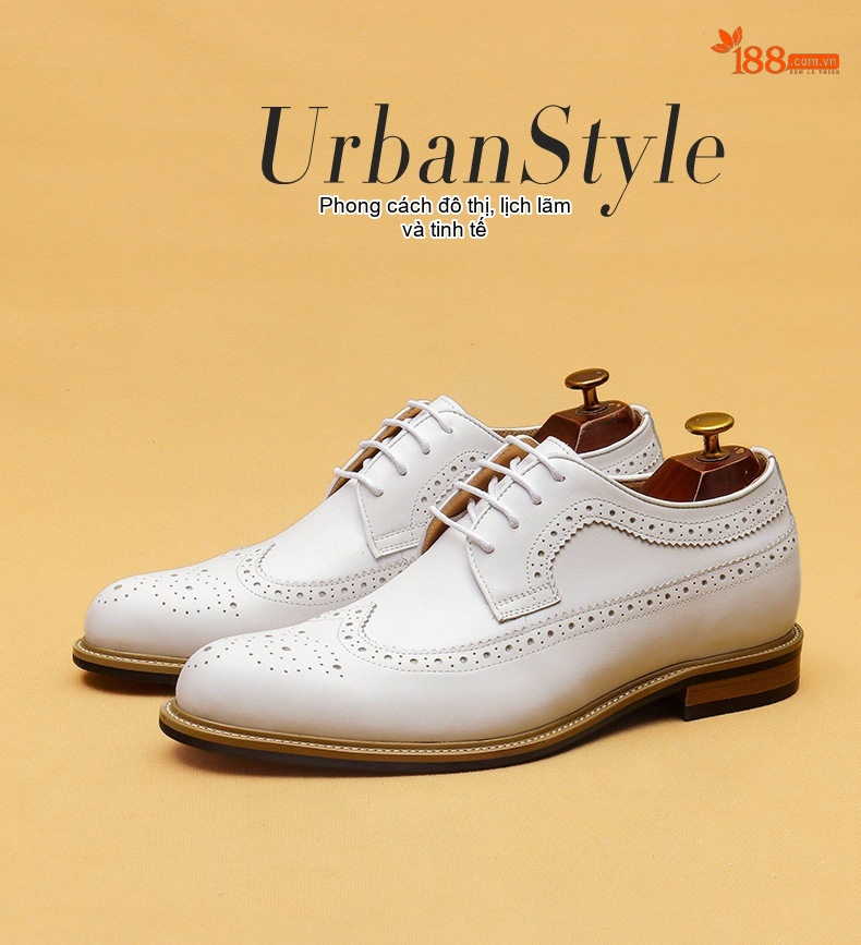 Giày Tây Buộc Dây Nam Da Thật Brogue Chiều Cao Đế 5.5cm Màu Trắng chi tiết 1
