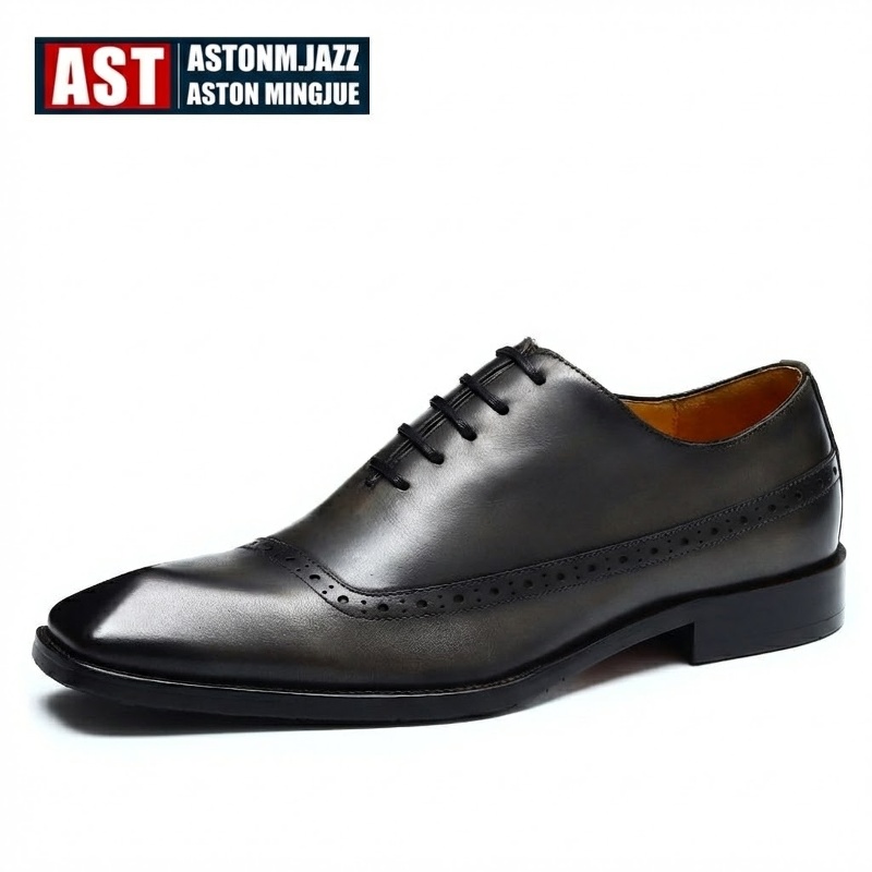 Giày Tây Buộc Dây Nam Da Thật Brogue Chiều Cao Đế Khoảng 3cm Màu Đen, Nâu