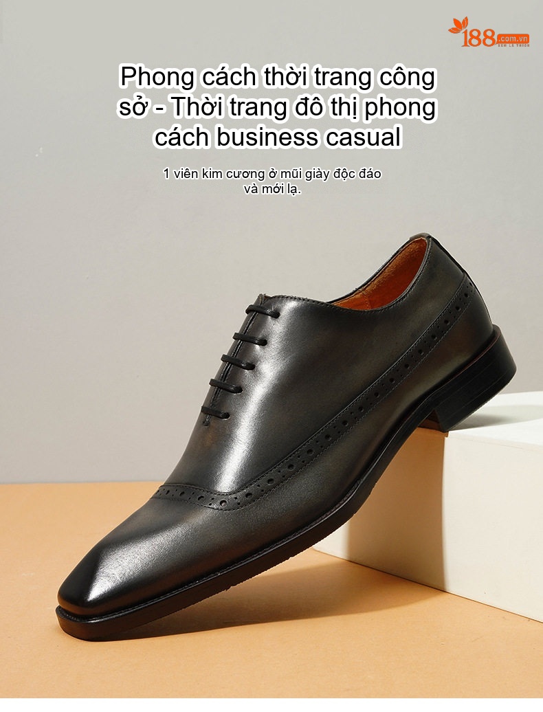 Giày Tây Buộc Dây Nam Da Thật Brogue Chiều Cao Đế Khoảng 3cm Màu Đen, Nâu chi tiết 1