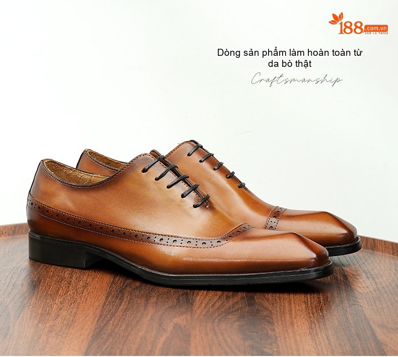 Giày Tây Buộc Dây Nam Da Thật Brogue Chiều Cao Đế Khoảng 3cm Màu Đen, Nâu chi tiết 3