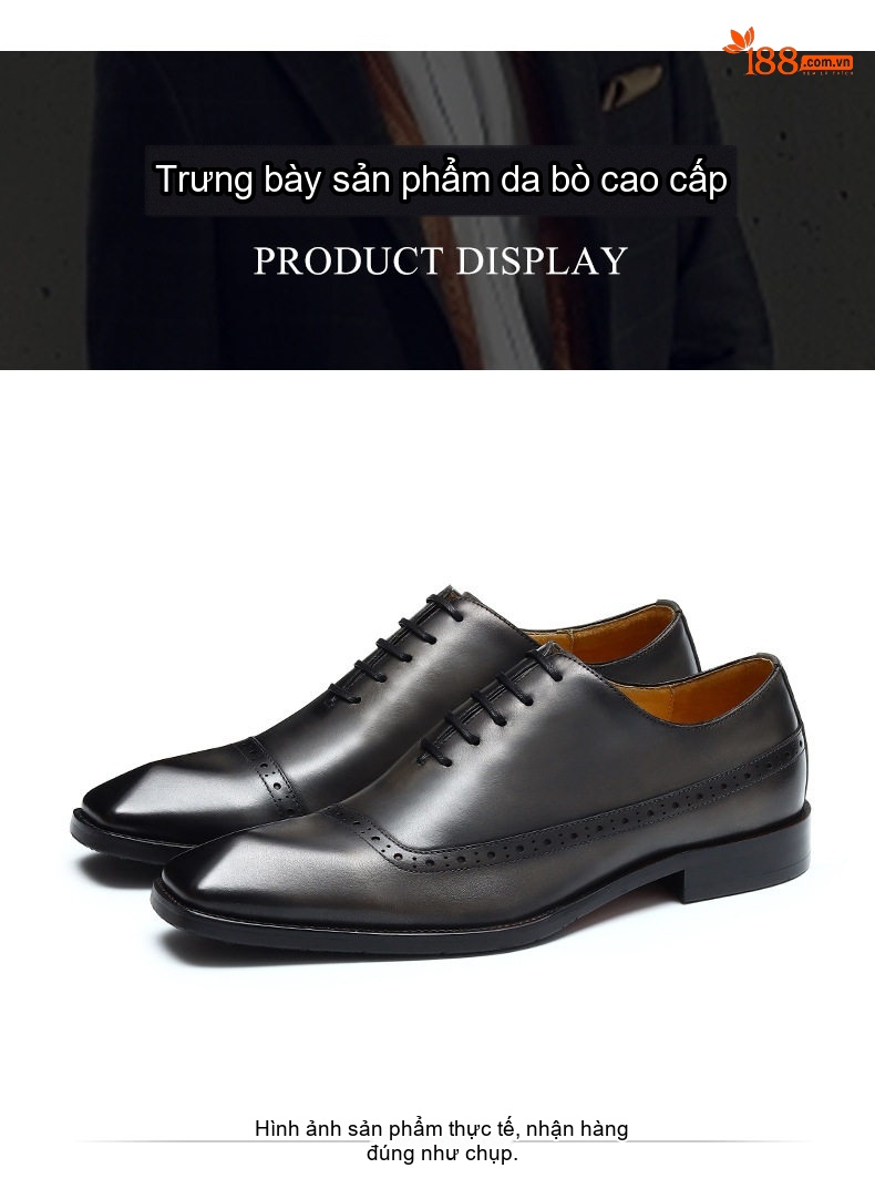 Giày Tây Buộc Dây Nam Da Thật Brogue Chiều Cao Đế Khoảng 3cm Màu Đen, Nâu chi tiết 10
