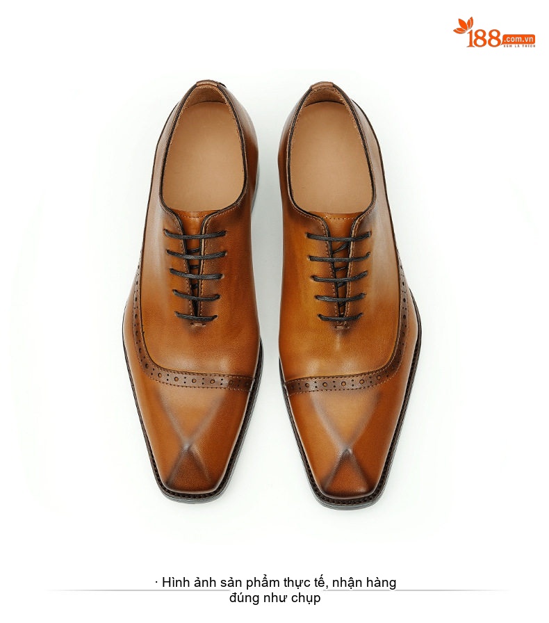 Giày Tây Buộc Dây Nam Da Thật Brogue Chiều Cao Đế Khoảng 3cm Màu Đen, Nâu chi tiết 13