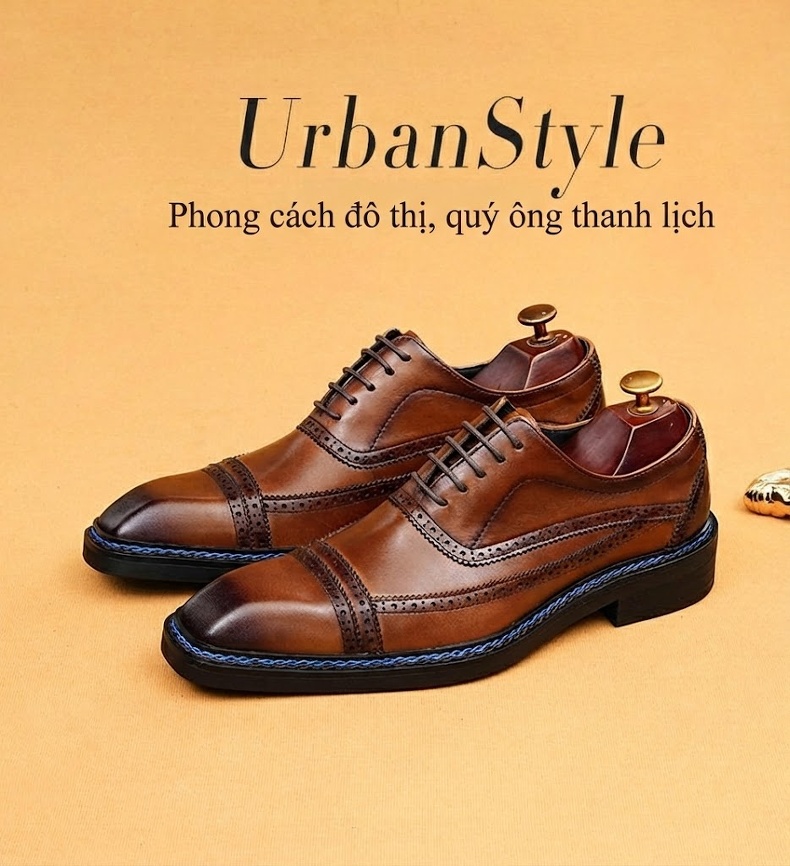 Giày Tây Buộc Dây Nam Da Thật Brogue Chiều Cao Đế Khoảng 3cm Màu Đen, Nâu chi tiết 1