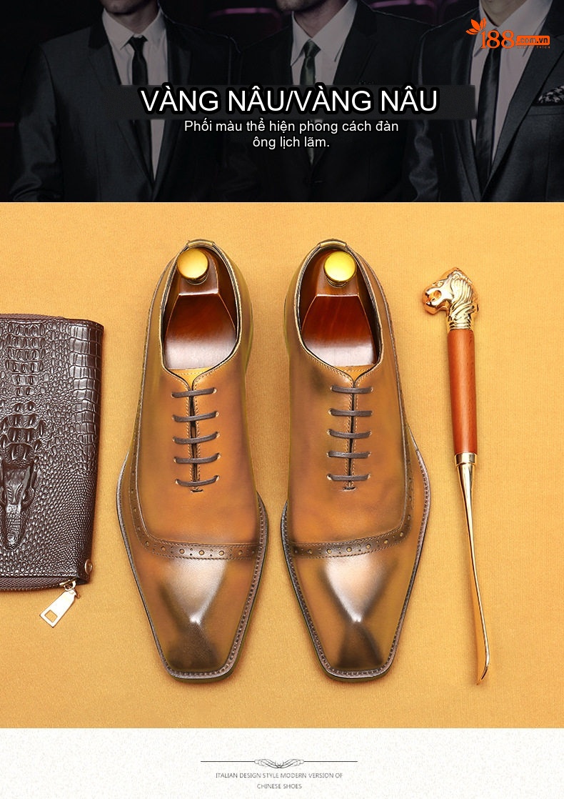 Giày Tây Buộc Dây Nam Da Thật Brogue Chiều Cao Đế Khoảng 3cm Màu Đen, Nâu, Xám chi tiết 4