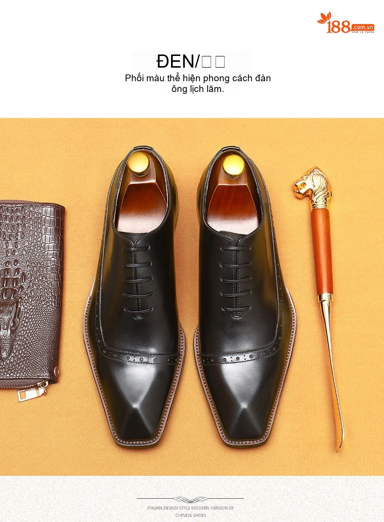 Giày Tây Buộc Dây Nam Da Thật Brogue Chiều Cao Đế Khoảng 3cm Màu Đen, Nâu, Xám chi tiết 12