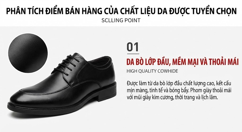 Giày Tây Buộc Dây Nam Da Thật Brogue Chiều Cao Đế Khoảng 3cm Màu Đen, Nâu, Xám chi tiết 28