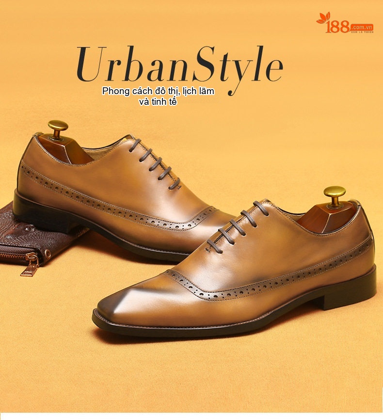 Giày Tây Buộc Dây Nam Da Thật Brogue Chiều Cao Đế Khoảng 3cm Màu Đen, Nâu, Xám chi tiết 1