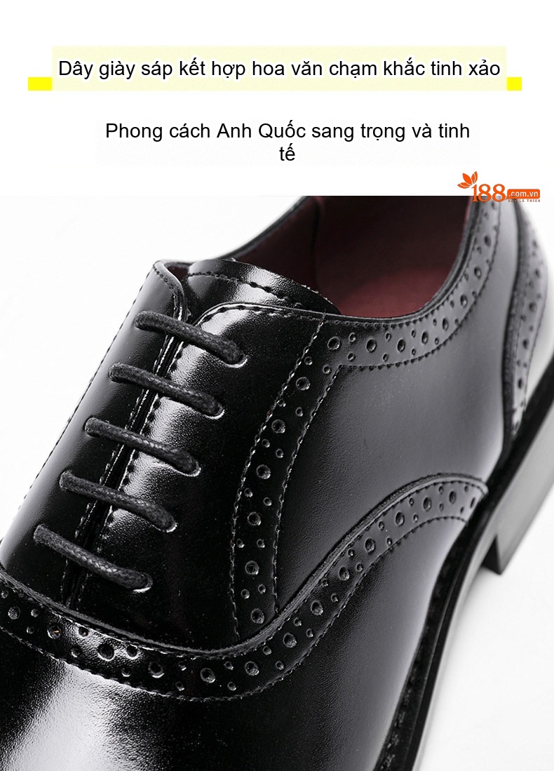 Giày Tây Buộc Dây Nam Da Thật Brogue Chiều Cao Đế Khoảng 3cm Màu Nâu chi tiết 8