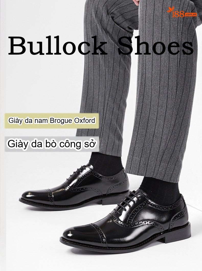Giày Tây Buộc Dây Nam Da Thật Brogue Chiều Cao Đế Khoảng 3cm Màu Nâu chi tiết 1