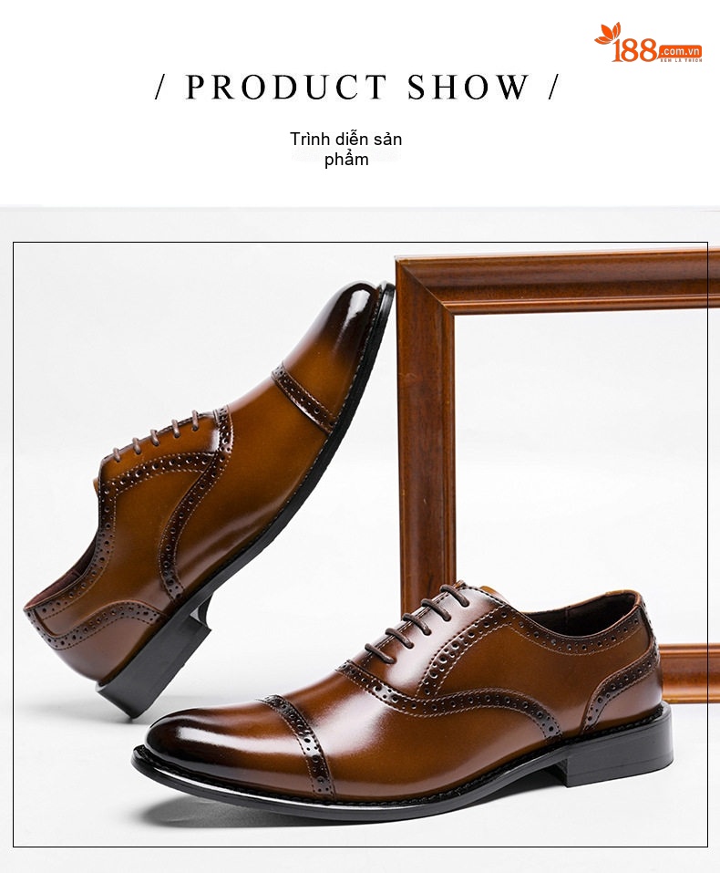 Giày Tây Buộc Dây Nam Da Thật Brogue Chiều Cao Đế Khoảng 3cm Màu Nâu chi tiết 2