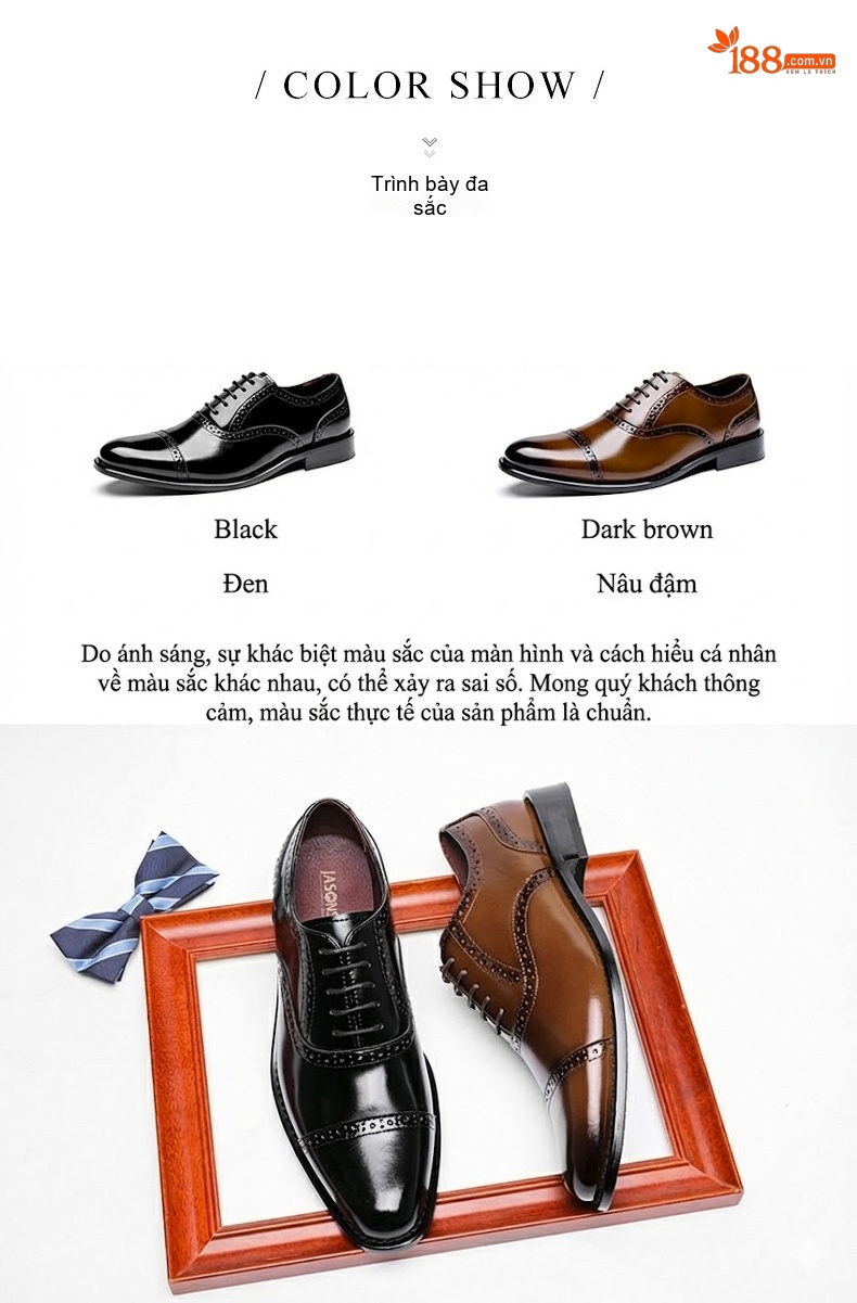 Giày Tây Buộc Dây Nam Da Thật Brogue Chiều Cao Đế Khoảng 3cm Màu Nâu chi tiết 4
