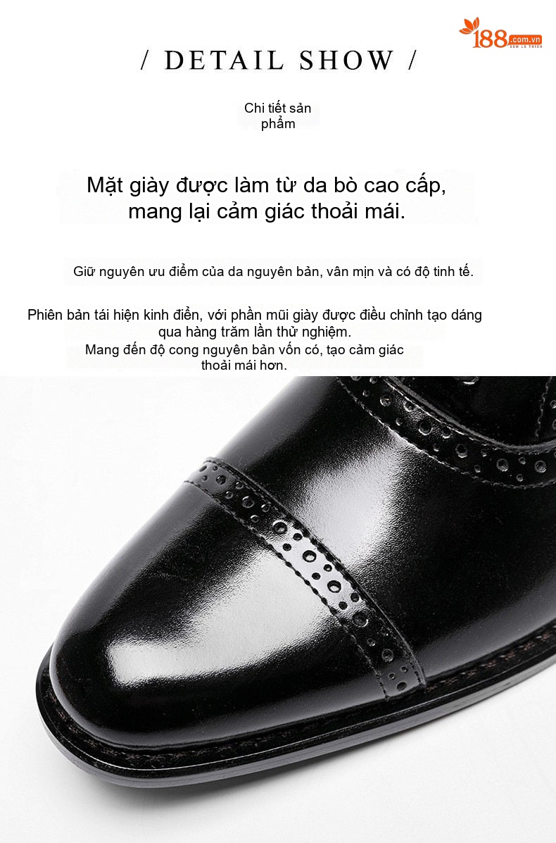 Giày Tây Buộc Dây Nam Da Thật Brogue Chiều Cao Đế Khoảng 3cm Màu Nâu chi tiết 6