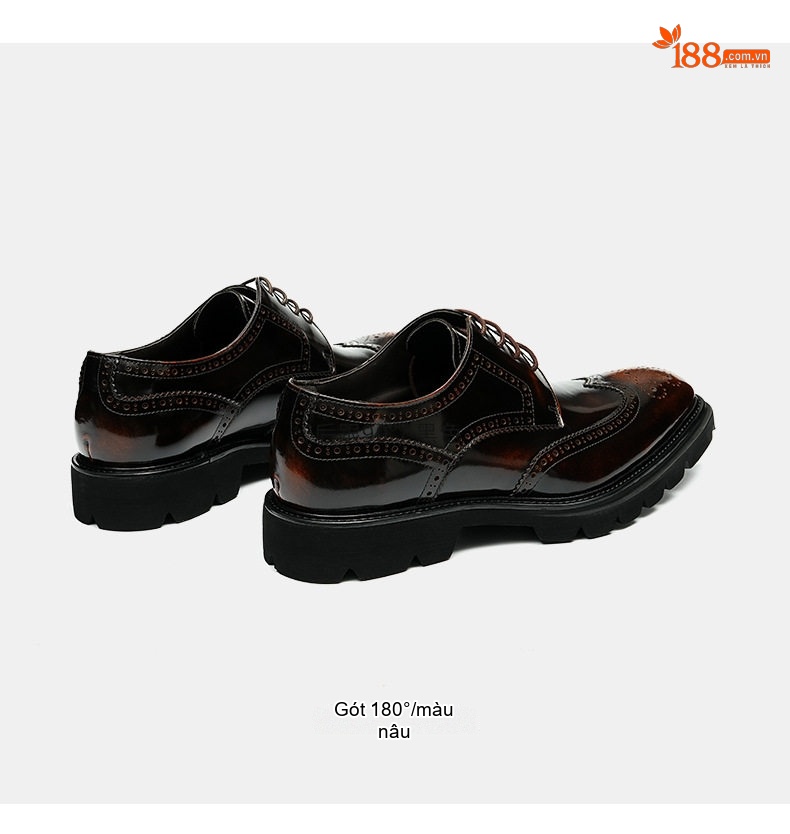 Giày Tây Buộc Dây Nam Da Thật Brogue Chiều Cao Đế Khoảng 4cm Màu Đen, Nâu chi tiết 15