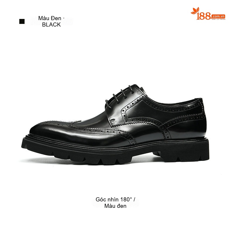 Giày Tây Buộc Dây Nam Da Thật Brogue Chiều Cao Đế Khoảng 4cm Màu Đen, Nâu chi tiết 16
