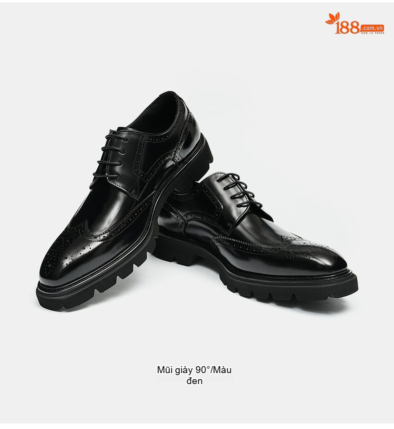 Giày Tây Buộc Dây Nam Da Thật Brogue Chiều Cao Đế Khoảng 4cm Màu Đen, Nâu chi tiết 17