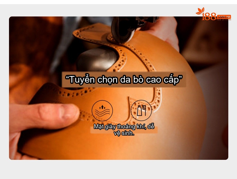 Giày Tây Buộc Dây Nam Da Thật Brogue Chiều Cao Đế Khoảng 4cm Màu Đen, Nâu chi tiết 5