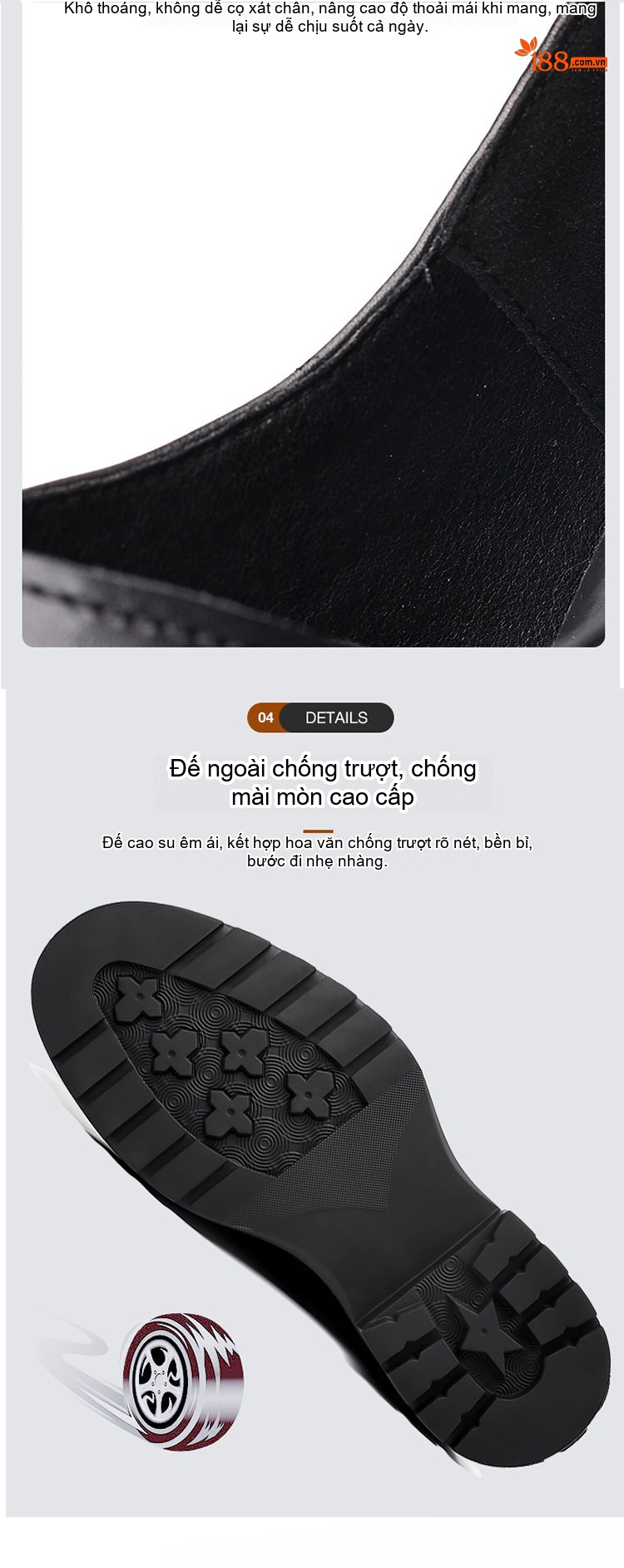 Giày Tây Buộc Dây Nam Da Thật Brogue Chiều Cao Đế Khoảng 4cm Màu Nâu, Đen chi tiết 6