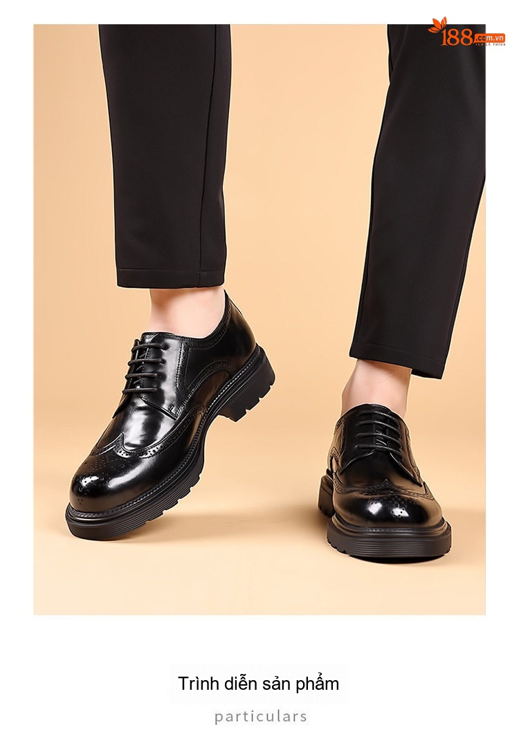 Giày Tây Buộc Dây Nam Da Thật Brogue Chiều Cao Đế Khoảng 4cm Màu Nâu, Đen chi tiết 10