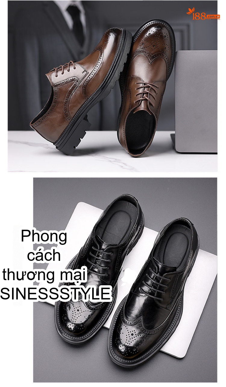 Giày Tây Buộc Dây Nam Da Thật Brogue Chiều Cao Đế Khoảng 4cm Màu Nâu, Đen chi tiết 12