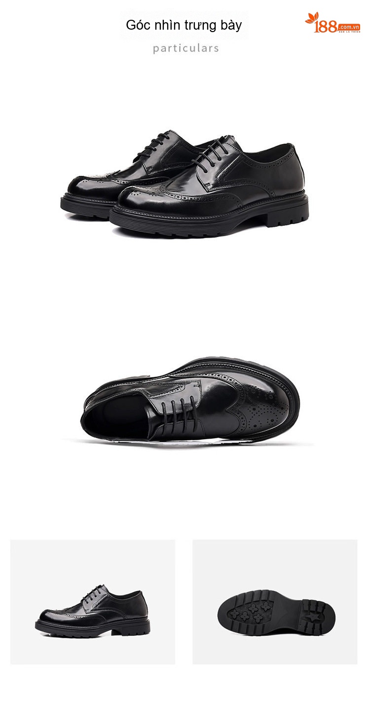 Giày Tây Buộc Dây Nam Da Thật Brogue Chiều Cao Đế Khoảng 4cm Màu Nâu, Đen chi tiết 14