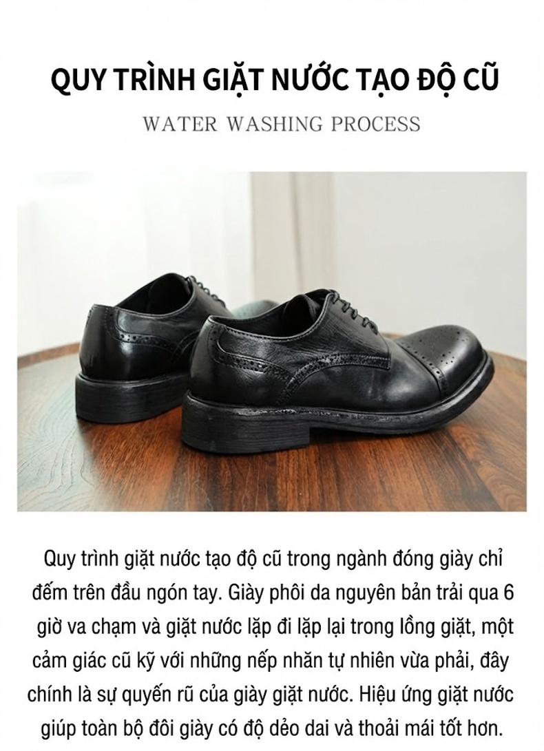 Giày Tây Buộc Dây Nam Da Thật Brogue Thủ Công Chiều Cao Đế Khoảng 3cm Màu Đen chi tiết 3