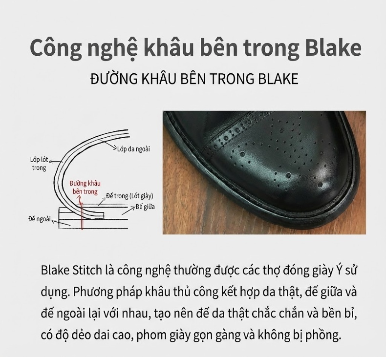 Giày Tây Buộc Dây Nam Da Thật Brogue Thủ Công Chiều Cao Đế Khoảng 3cm Màu Đen chi tiết 4