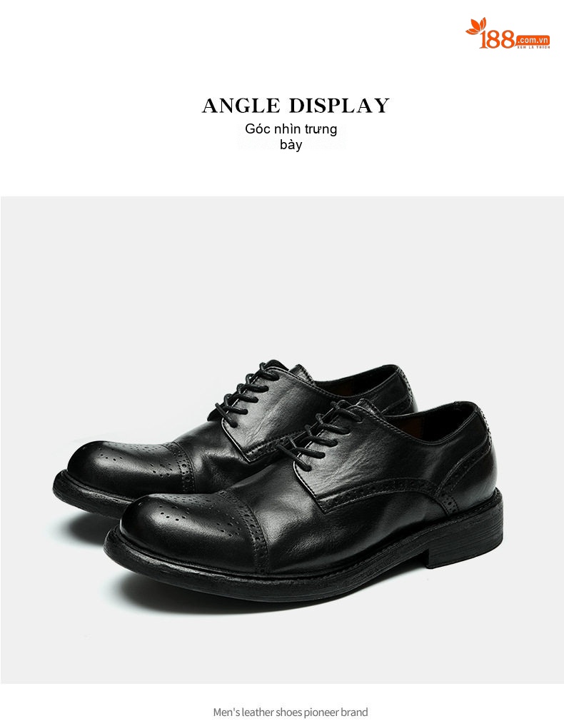 Giày Tây Buộc Dây Nam Da Thật Brogue Thủ Công Chiều Cao Đế Khoảng 3cm Màu Đen chi tiết 11