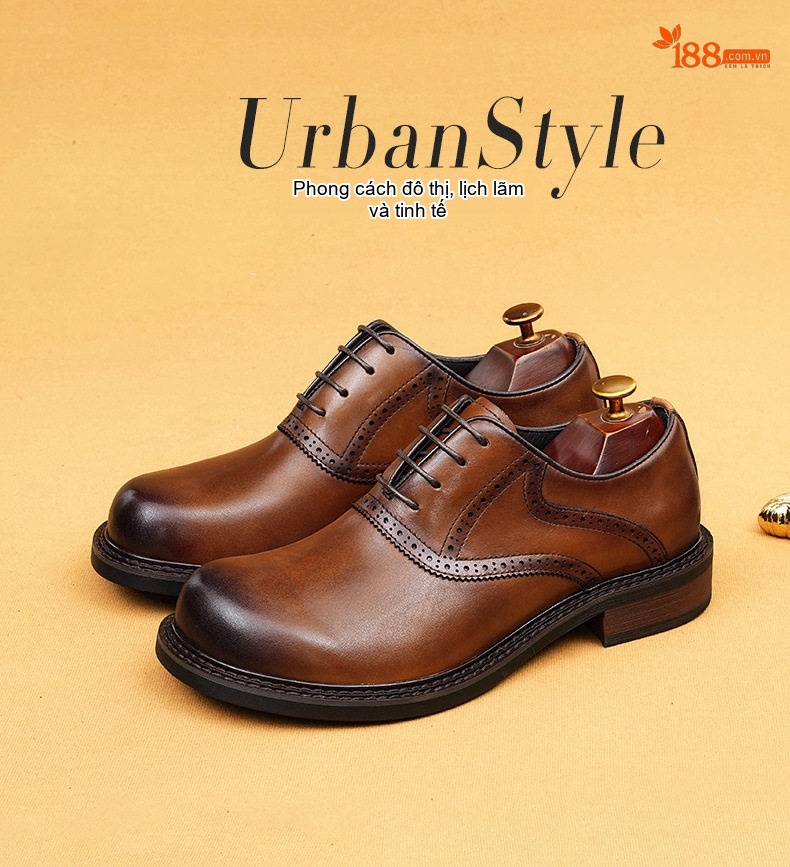 Giày Tây Buộc Dây Nam Da Thật Chân To Bề Ngang Rộng Chiều Cao Đế Khoảng 3cm Màu Đen, Nâu chi tiết 1