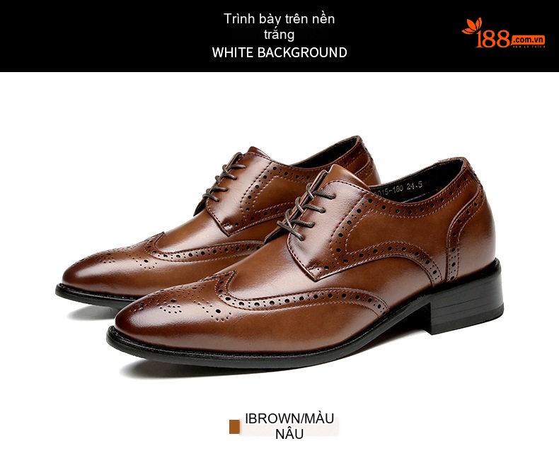Giày Tây Buộc Dây Nam Da Thật Chiều Cao Đế 6cm Kiểu Brogue Màu Đen, Nâu chi tiết 22