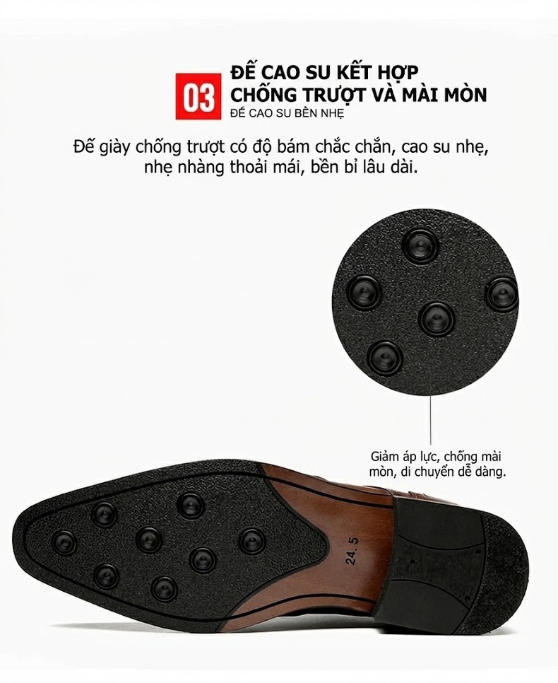 Giày Tây Buộc Dây Nam Da Thật Chiều Cao Đế 6cm Kiểu Brogue Màu Đen, Nâu chi tiết 10