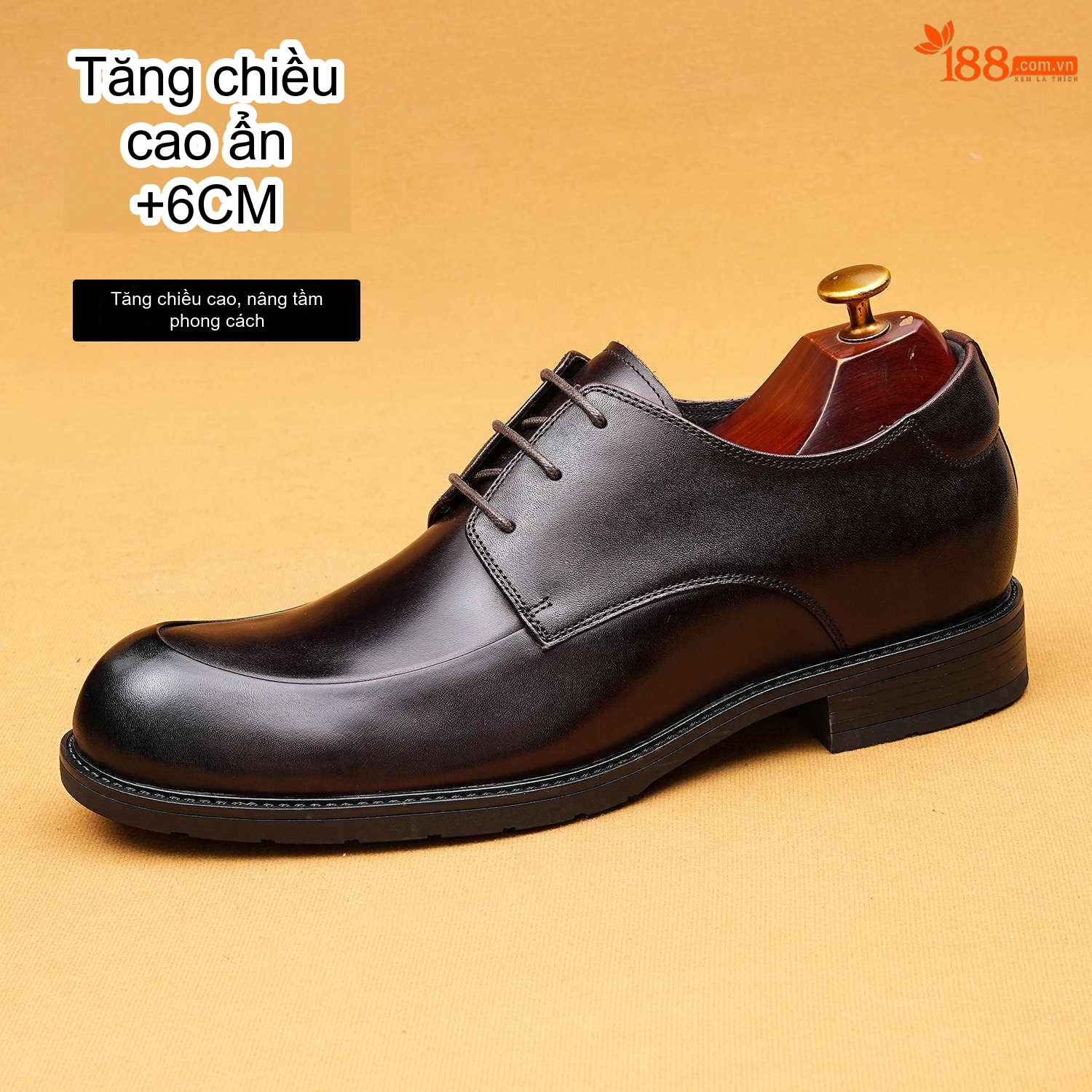 Giày Tây Buộc Dây Nam Da Thật Chiều Cao Đế 6cm Phong Cách Anh Quốc Màu Đen, Nâu