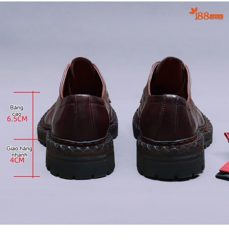 Giày Tây Buộc Dây Nam Da Thật Chiều Cao Đế Khoảng 3cm Kiểu Anh Màu Đen, Nâu chi tiết 19
