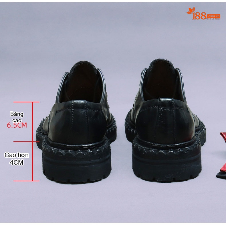 Giày Tây Buộc Dây Nam Da Thật Chiều Cao Đế Khoảng 3cm Kiểu Anh Màu Đen, Nâu chi tiết 9