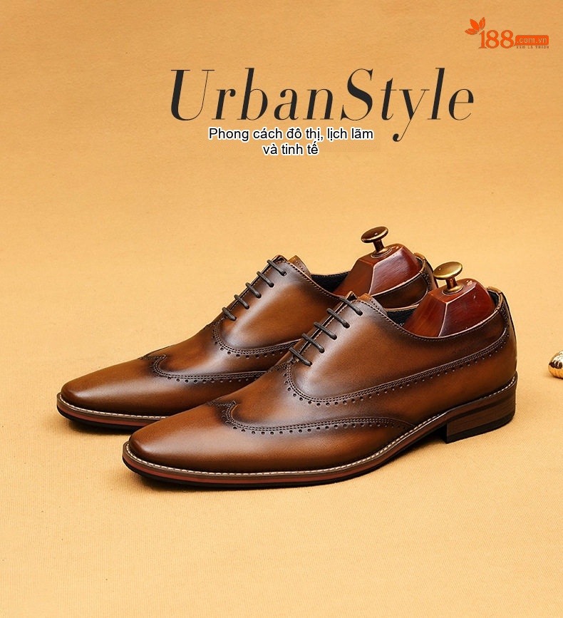 Giày Tây Buộc Dây Nam Da Thật Chiều Cao Đế Khoảng 3cm Kiểu dáng Brogue Màu Đen, Nâu chi tiết 1