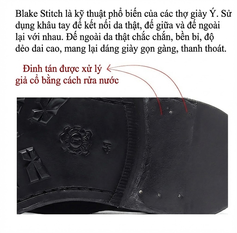 Giày Tây Buộc Dây Nam Da Thật Chiều Cao Đế Khoảng 3cm Màu Đen chi tiết 7