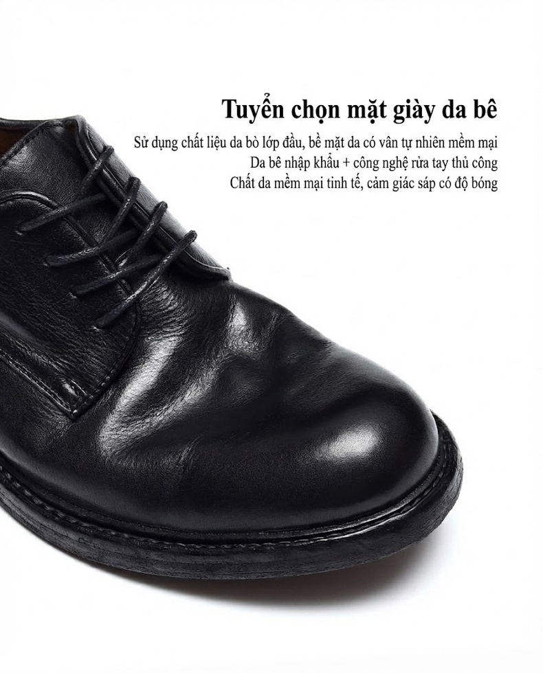 Giày Tây Buộc Dây Nam Da Thật Chiều Cao Đế Khoảng 3cm Màu Đen chi tiết 9