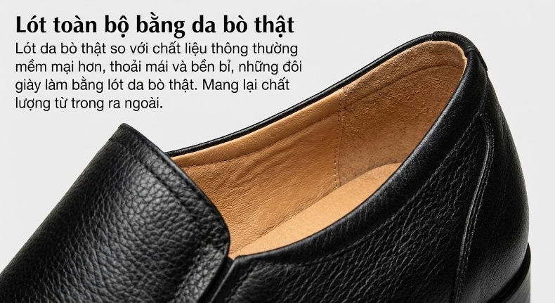 Giày Tây Buộc Dây Nam Da Thật Chiều Cao Đế Khoảng 3cm Màu Đen chi tiết 10