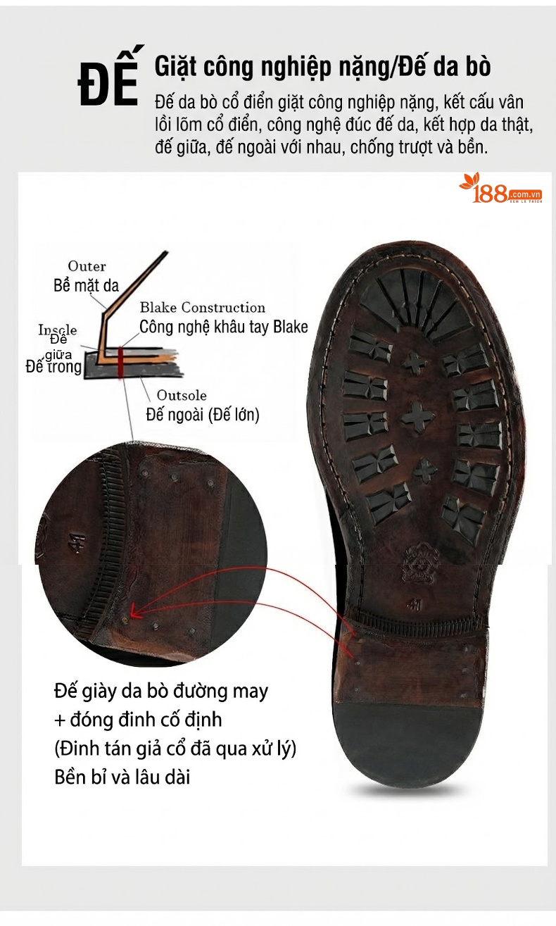 Giày Tây Buộc Dây Nam Da Thật Chiều Cao Đế Khoảng 3cm Màu Đen chi tiết 13