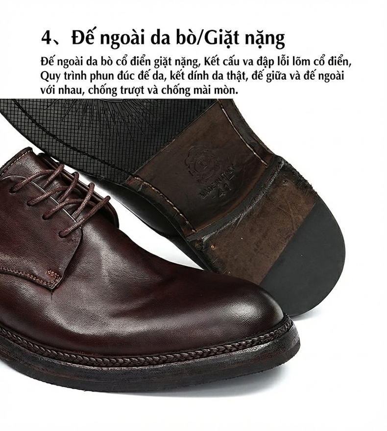 Giày Tây Buộc Dây Nam Da Thật Chiều Cao Đế Khoảng 3cm Màu Đen, Nâu chi tiết 28