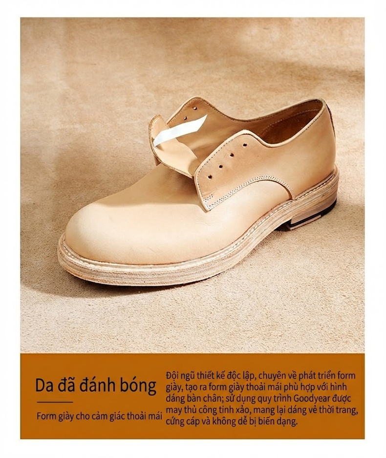 Giày Tây Buộc Dây Nam Da Thật Chiều Cao Đế Khoảng 3cm Màu Đen, Nâu chi tiết 3