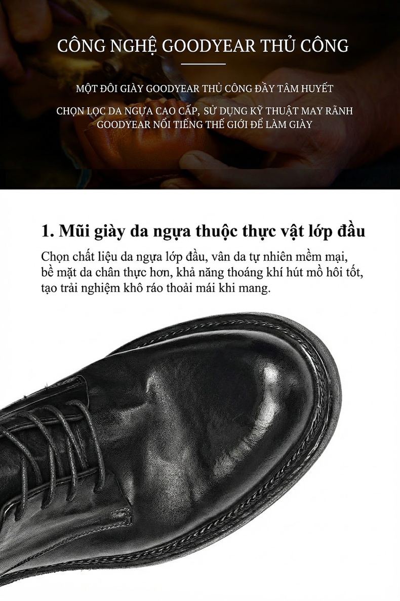 Giày Tây Buộc Dây Nam Da Thật Chiều Cao Đế Khoảng 3cm Màu Đen, Nâu chi tiết 9