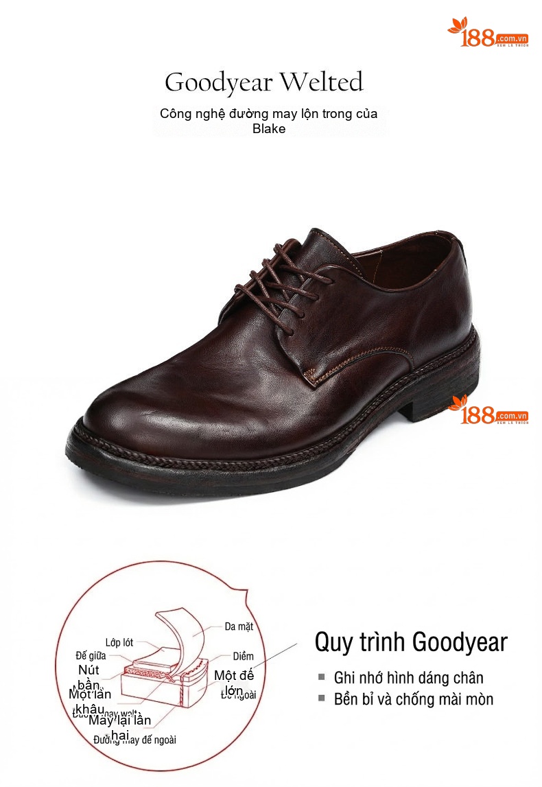 Giày Tây Buộc Dây Nam Da Thật Chiều Cao Đế Khoảng 3cm Màu Đen, Nâu chi tiết 20
