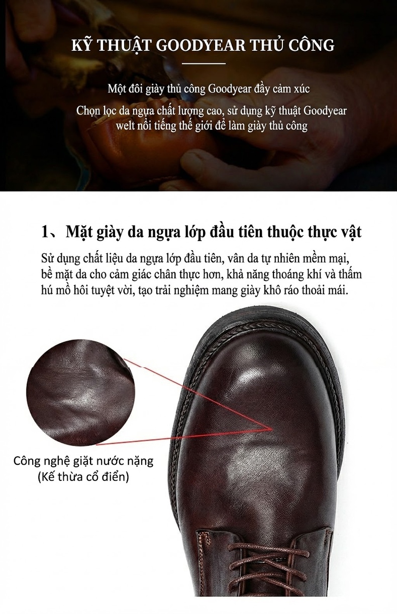 Giày Tây Buộc Dây Nam Da Thật Chiều Cao Đế Khoảng 3cm Màu Đen, Nâu chi tiết 25